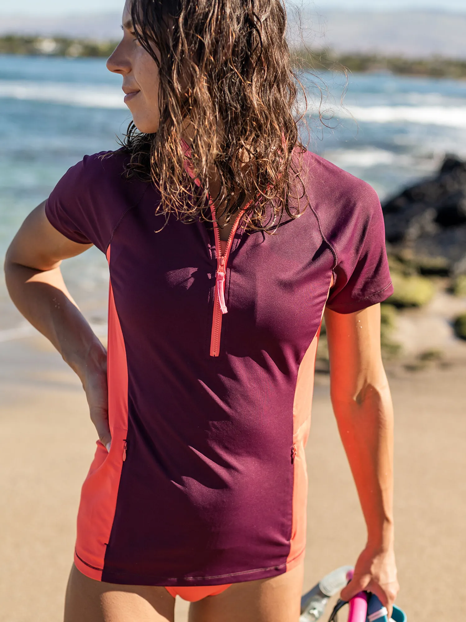 Women Title Nine Rash Guards, Sun Shirts & Swim Shirts>Sunbuster 1/2 Zip Short Sleeve Sun Shirt - Solid