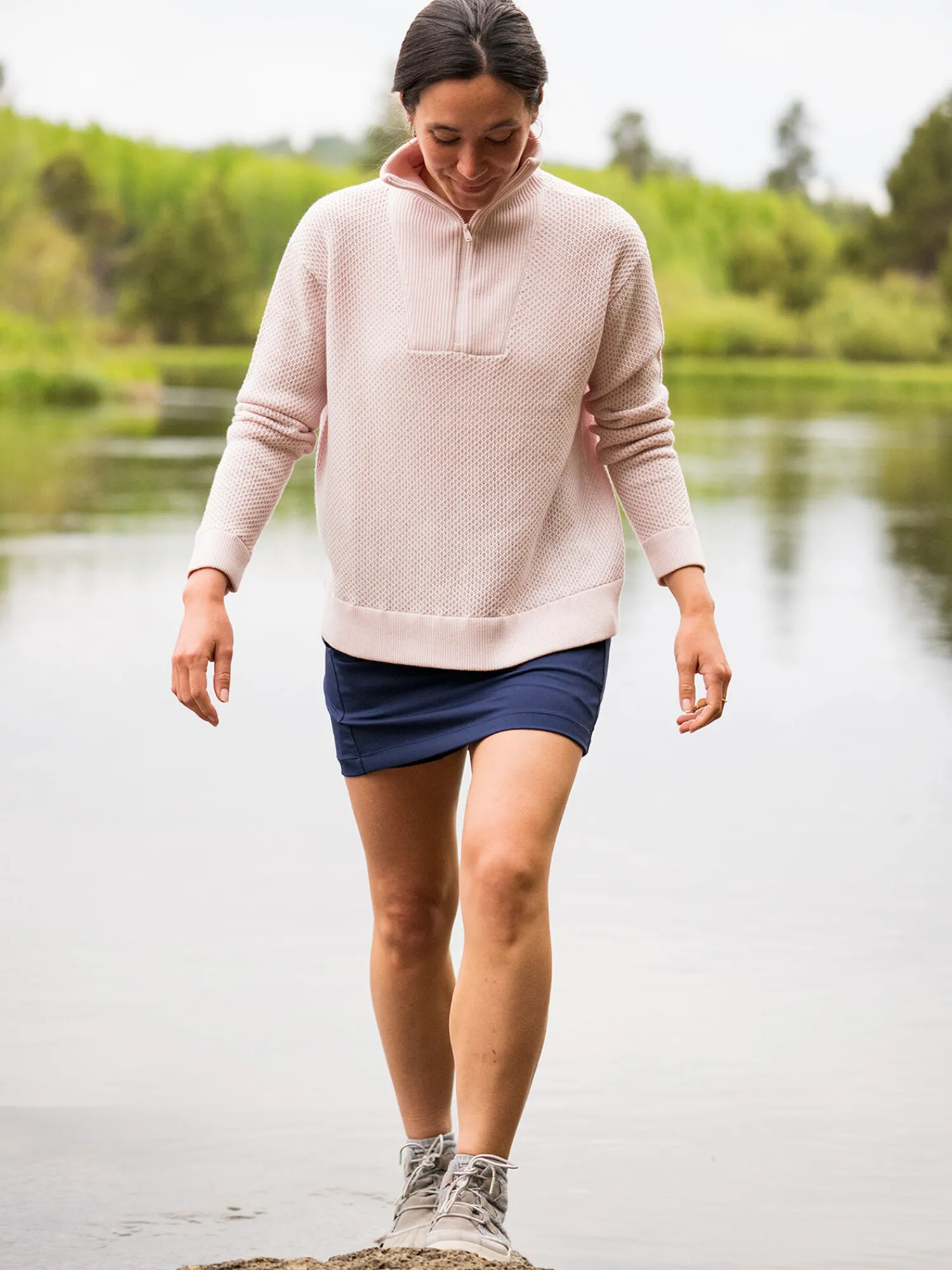 Women Title Nine Long Sleeve Tops>Woolicious Waffle 1/4 Zip Sweater - Solid