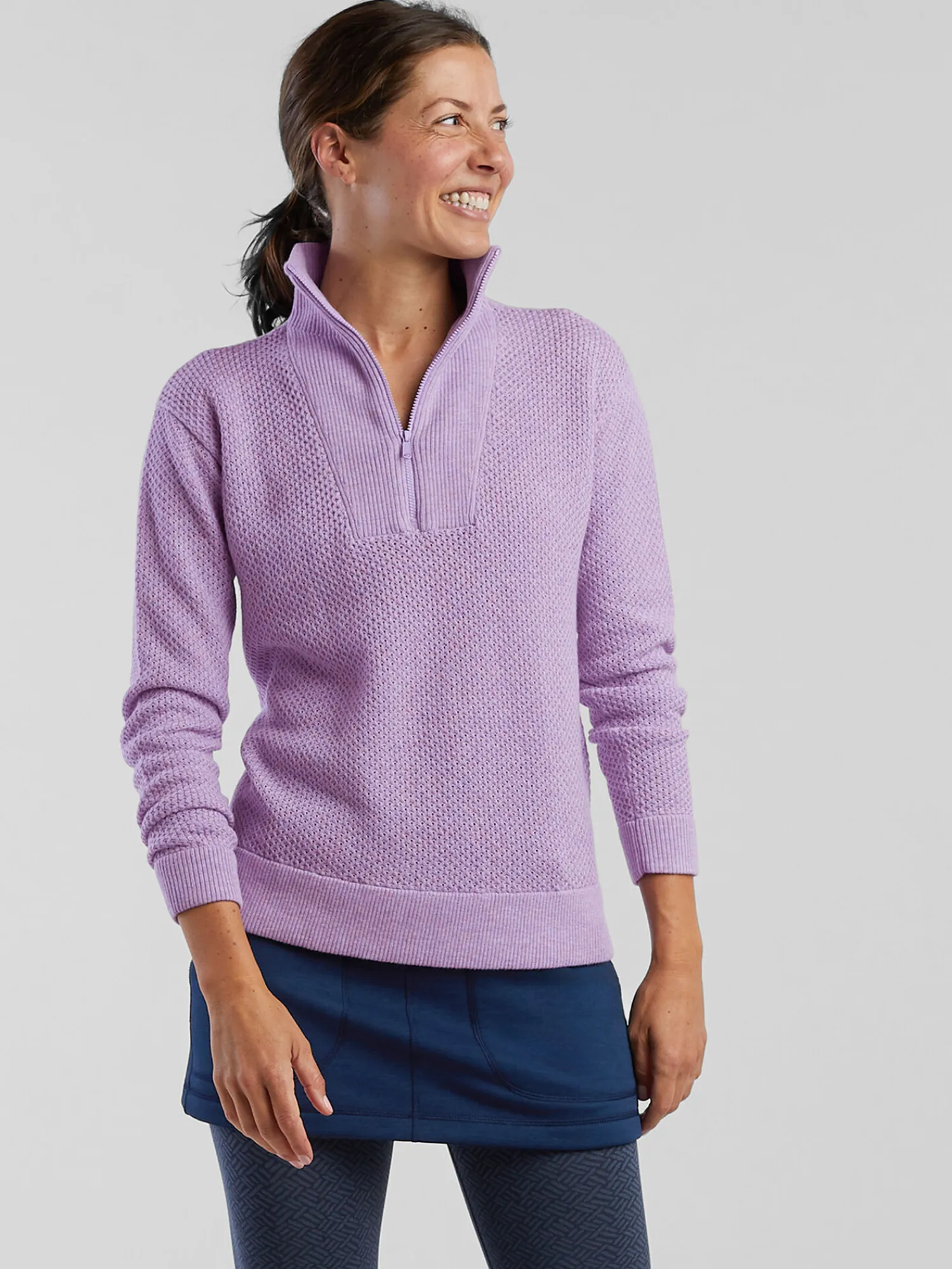 Women Title Nine Long Sleeve Tops>Woolicious Waffle 1/4 Zip Sweater - Solid