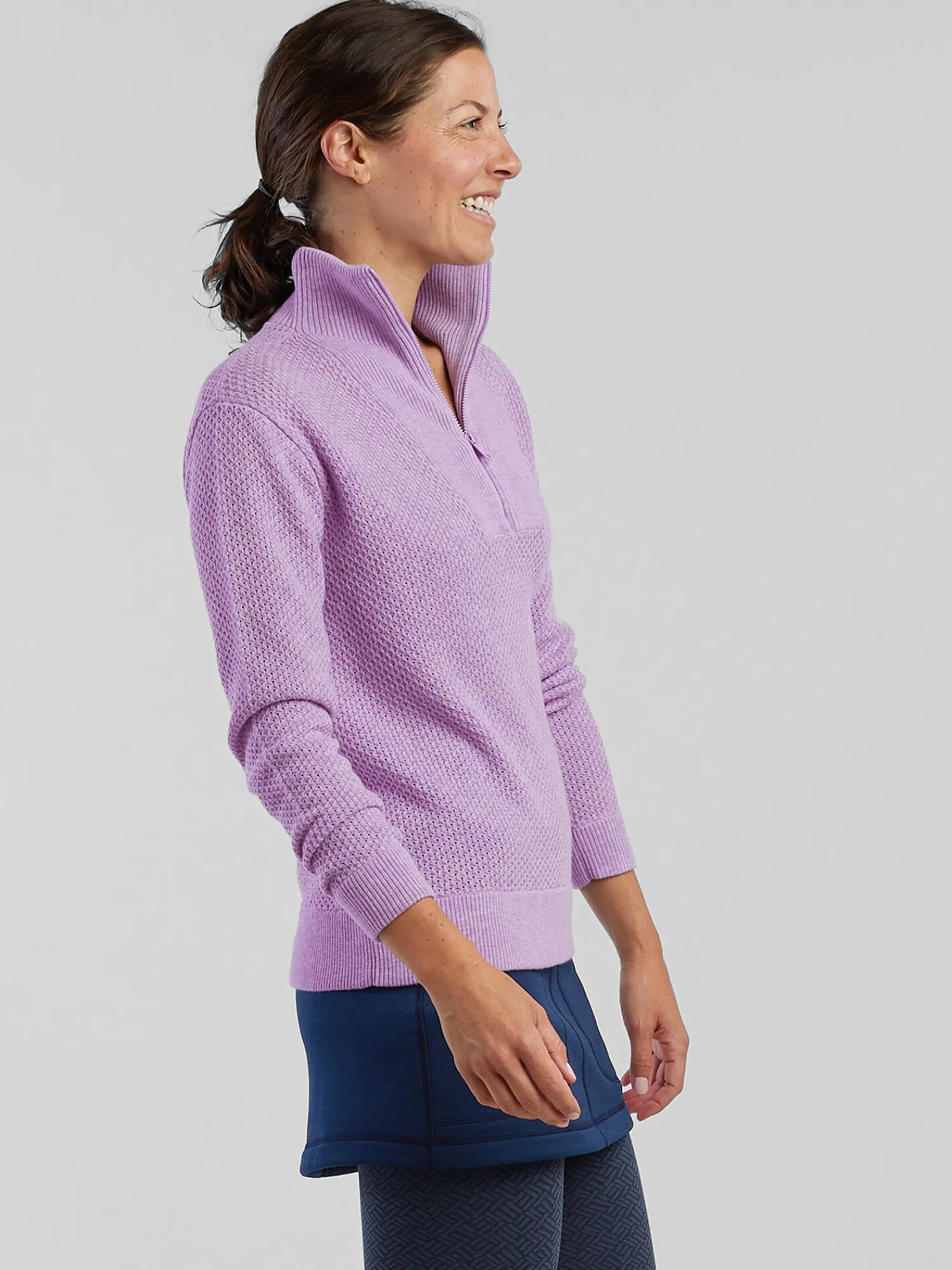Women Title Nine Long Sleeve Tops>Woolicious Waffle 1/4 Zip Sweater - Solid